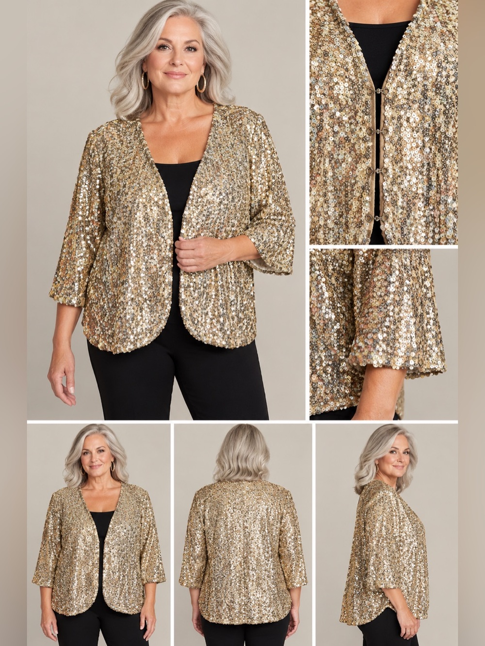 INC International Concepts NWT
Gold Sequin Jacket Hook-Eye 
Front MSRP $99.50 3X